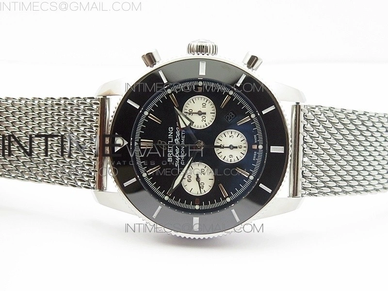 SuperOcean 46mm Black Ceramic Bezel Black Dial on SS Bracelet   Gummy Strap A7750