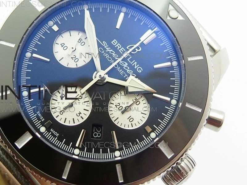 SuperOcean 46mm Black Ceramic Bezel Black Dial on SS Bracelet   Gummy Strap A7750