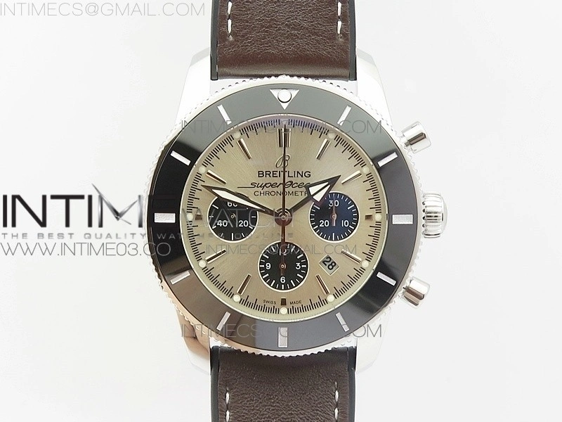 SuperOcean 46mm Black Ceramic Bezel Silver Dial on Gummy strap A7750