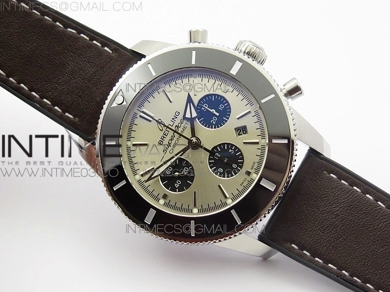 SuperOcean 46mm Black Ceramic Bezel Silver Dial on Gummy strap A7750