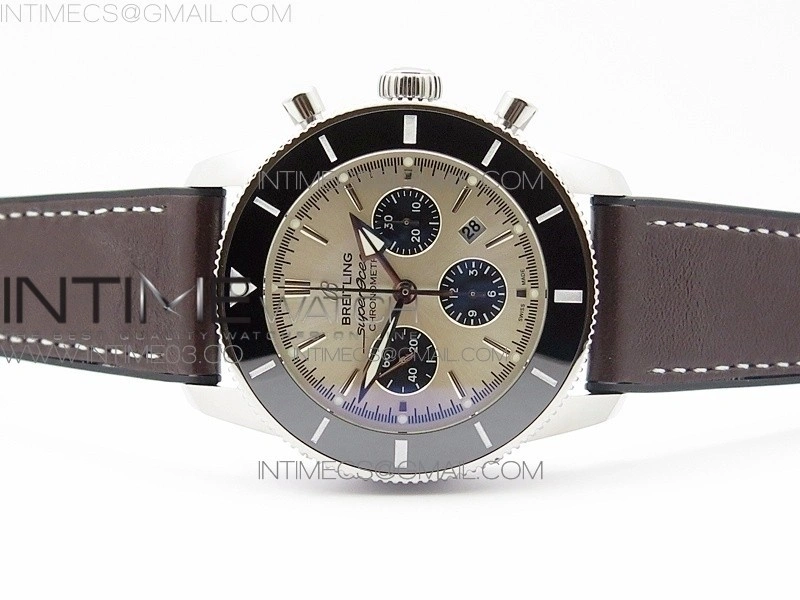 SuperOcean 46mm Black Ceramic Bezel Silver Dial on Gummy strap A7750