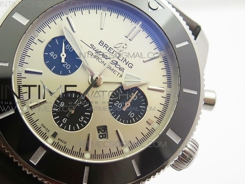 SuperOcean 46mm Black Ceramic Bezel Silver Dial on Gummy strap A7750