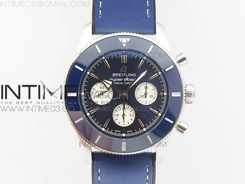 SuperOcean 46mm Blue Ceramic Bezel Blue Dial on Gummy strap   Bracelet A7750