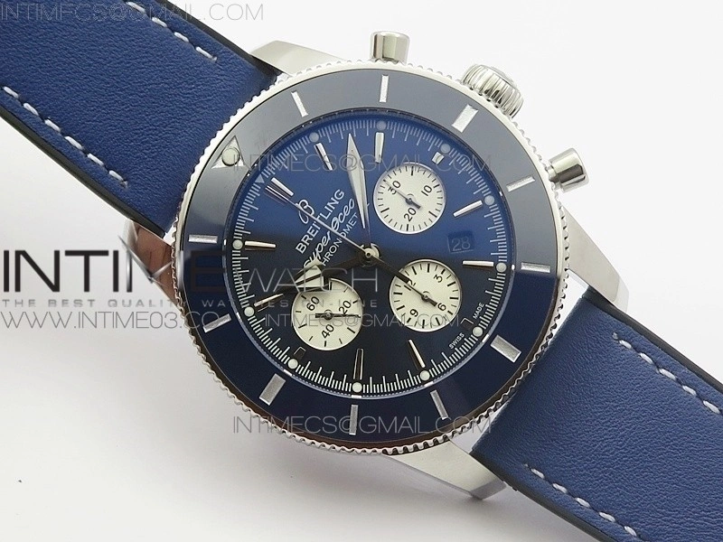 SuperOcean 46mm Blue Ceramic Bezel Blue Dial on Gummy strap   Bracelet A7750