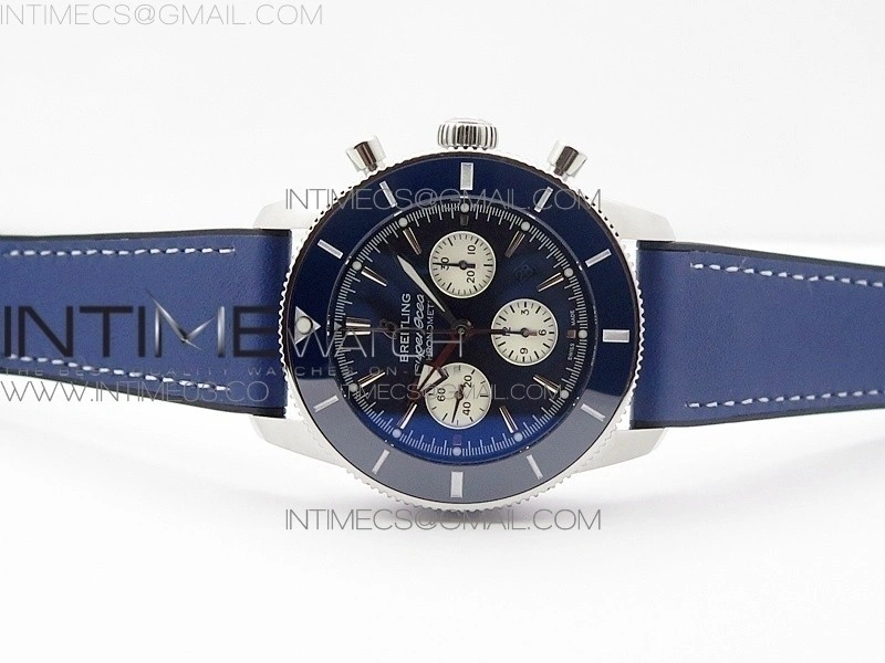 SuperOcean 46mm Blue Ceramic Bezel Blue Dial on Gummy strap   Bracelet A7750