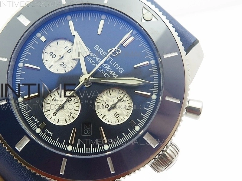 SuperOcean 46mm Blue Ceramic Bezel Blue Dial on Gummy strap   Bracelet A7750