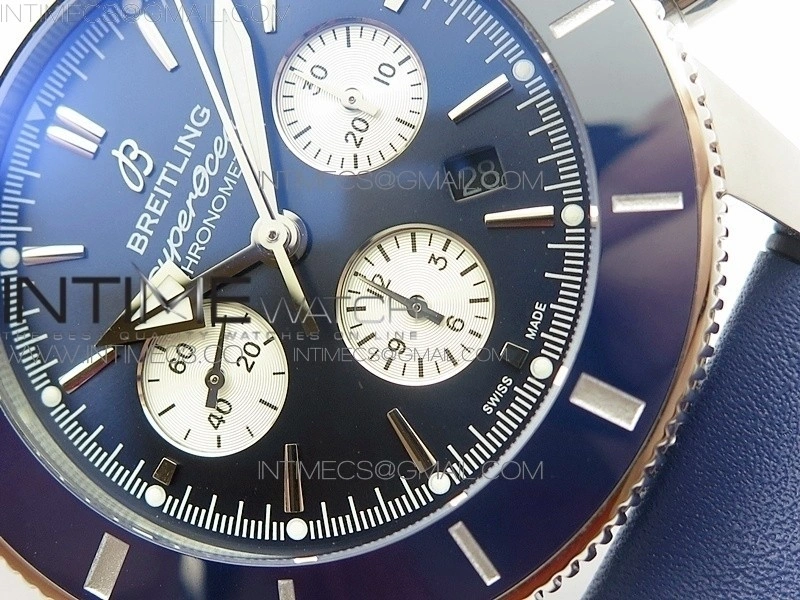 SuperOcean 46mm Blue Ceramic Bezel Blue Dial on Gummy strap   Bracelet A7750