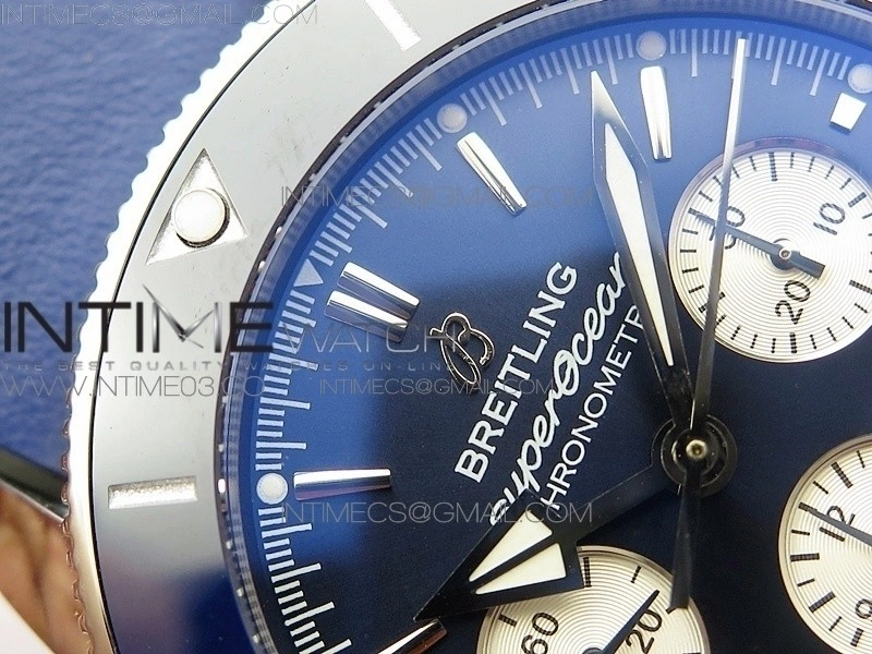 SuperOcean 46mm Blue Ceramic Bezel Blue Dial on Gummy strap   Bracelet A7750