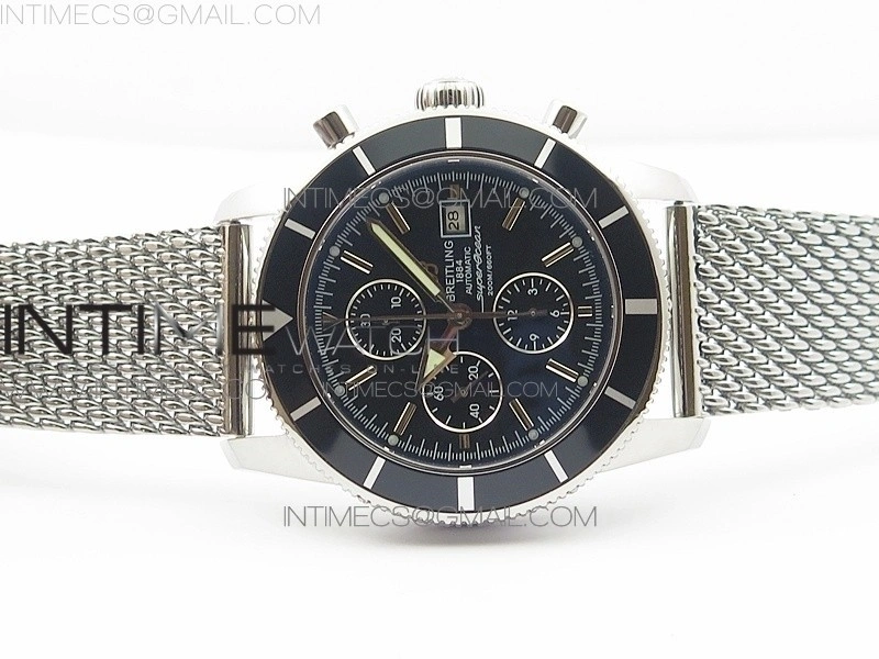 SuperOcean A13312 46mm Black Bezel Black Dial on SS Bracelet A7750
