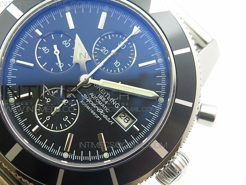 SuperOcean A13312 46mm Black Bezel Black Dial on SS Bracelet A7750