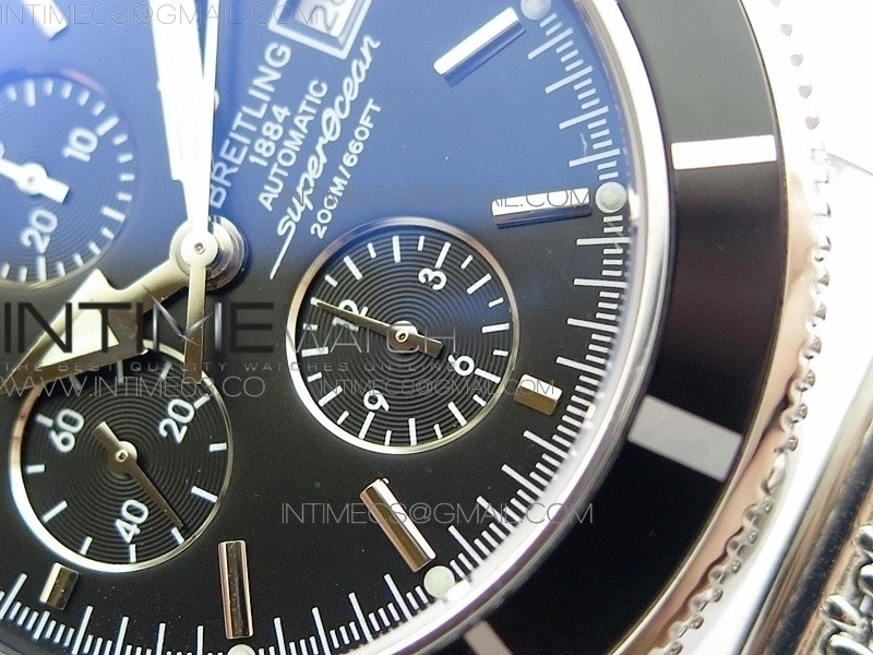 SuperOcean A13312 46mm Black Bezel Black Dial on SS Bracelet A7750