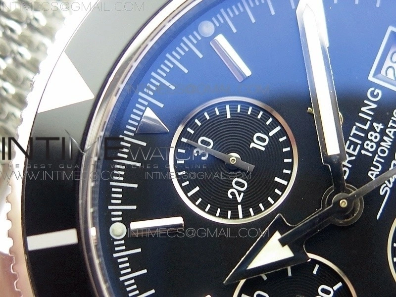 SuperOcean A13312 46mm Black Bezel Black Dial on SS Bracelet A7750