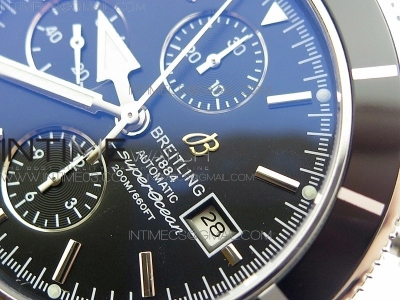 SuperOcean A13312 46mm Black Bezel Black Dial on SS Bracelet A7750