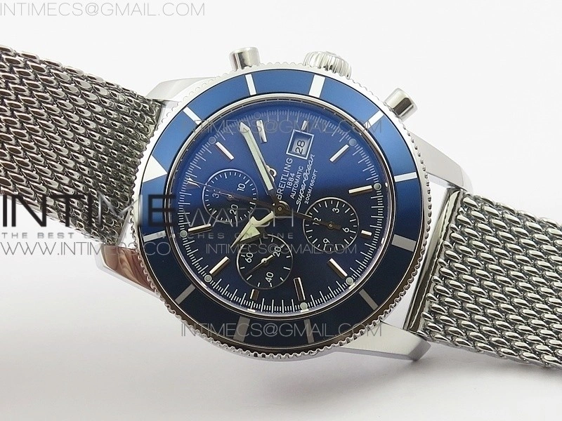 SuperOcean A13312 46mm Blue Bezel Blue Dial on SS Bracelet A7750