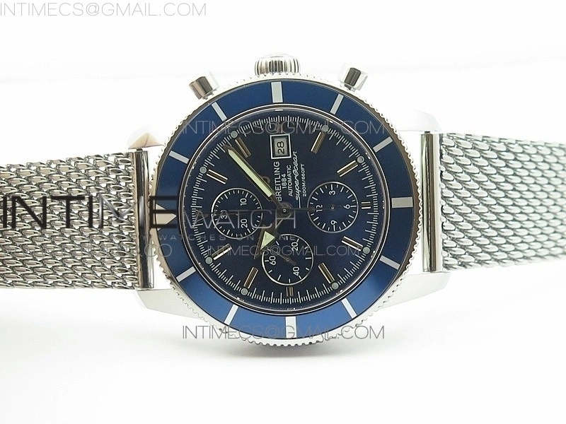 SuperOcean A13312 46mm Blue Bezel Blue Dial on SS Bracelet A7750