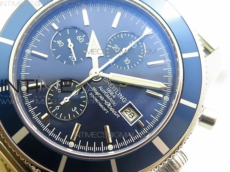 SuperOcean A13312 46mm Blue Bezel Blue Dial on SS Bracelet A7750