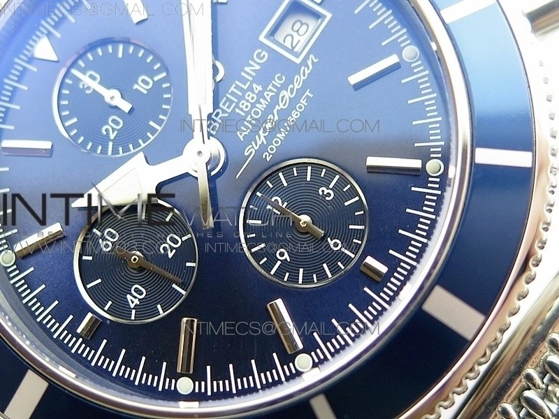 SuperOcean A13312 46mm Blue Bezel Blue Dial on SS Bracelet A7750