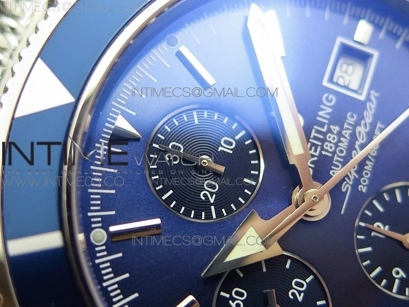 SuperOcean A13312 46mm Blue Bezel Blue Dial on SS Bracelet A7750