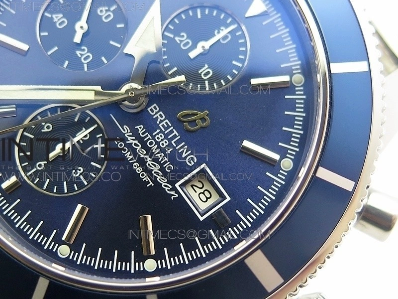 SuperOcean A13312 46mm Blue Bezel Blue Dial on SS Bracelet A7750