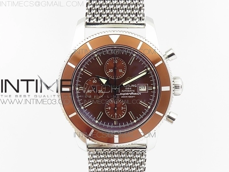 SuperOcean A13312 46mm Brown Bezel Brown Dial on SS Bracelet A7750