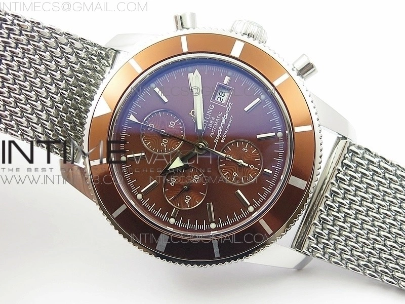 SuperOcean A13312 46mm Brown Bezel Brown Dial on SS Bracelet A7750
