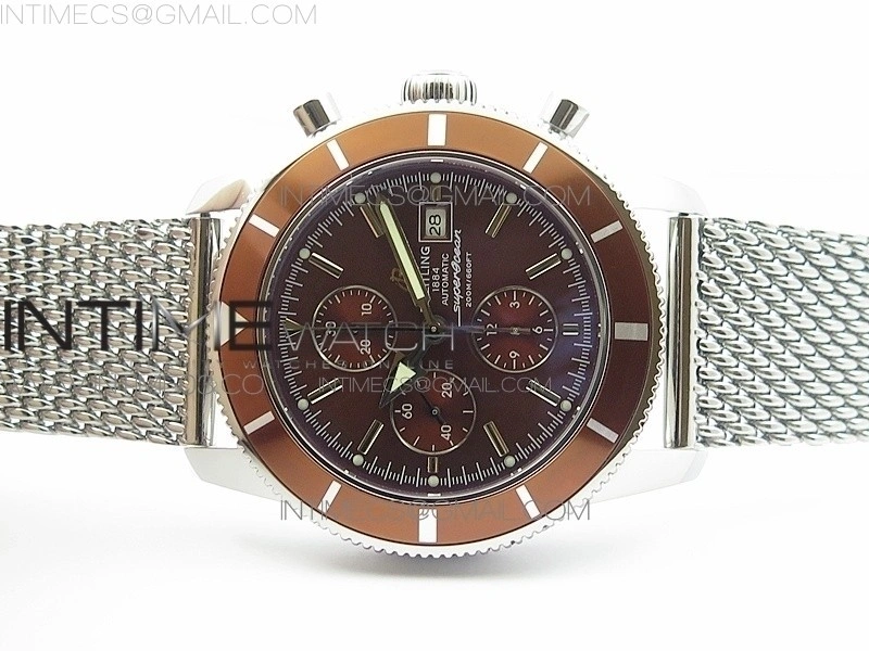 SuperOcean A13312 46mm Brown Bezel Brown Dial on SS Bracelet A7750