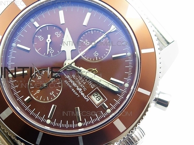 SuperOcean A13312 46mm Brown Bezel Brown Dial on SS Bracelet A7750