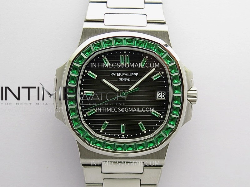 Nautilus 5711 1A Green T Diamond SS GRF 1:1 Best Edition Green Textured Dial On SS Bracelet Asian 26-330