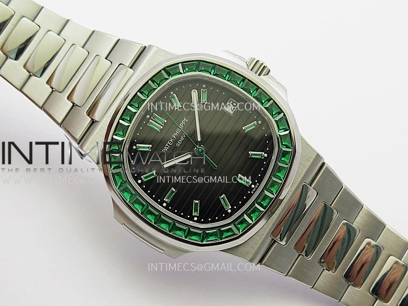 Nautilus 5711 1A Green T Diamond SS GRF 1:1 Best Edition Green Textured Dial On SS Bracelet Asian 26-330