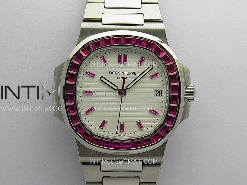 Nautilus 5711 1A Red T Diamond SS GRF 1:1 Best Edition White Textured Dial On SS Bracelet Asian 26-330