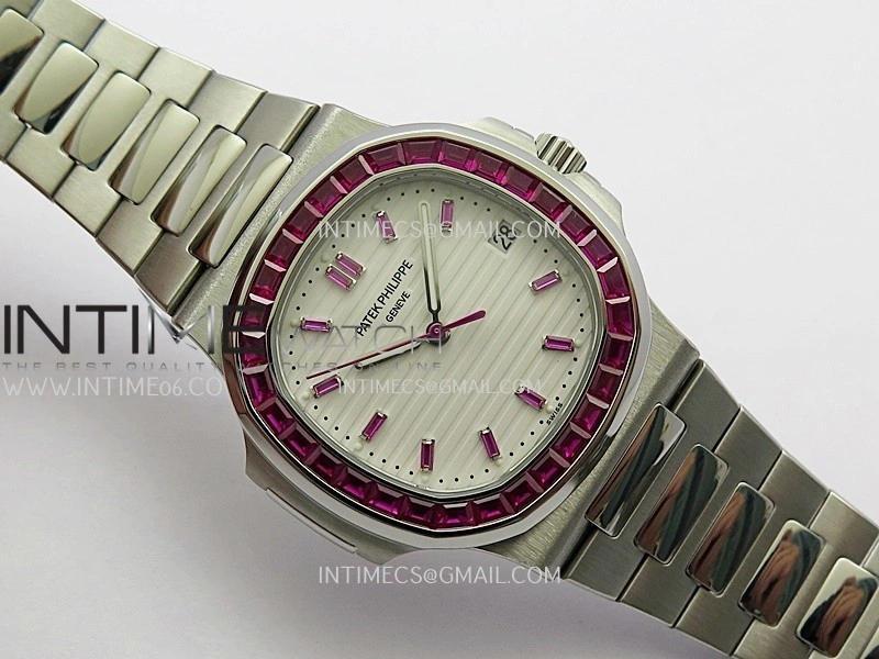 Nautilus 5711 1A Red T Diamond SS GRF 1:1 Best Edition White Textured Dial On SS Bracelet Asian 26-330