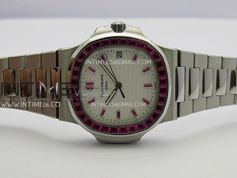 Nautilus 5711 1A Red T Diamond SS GRF 1:1 Best Edition White Textured Dial On SS Bracelet Asian 26-330
