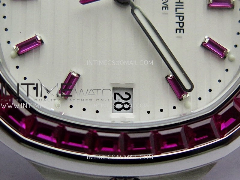Nautilus 5711 1A Red T Diamond SS GRF 1:1 Best Edition White Textured Dial On SS Bracelet Asian 26-330