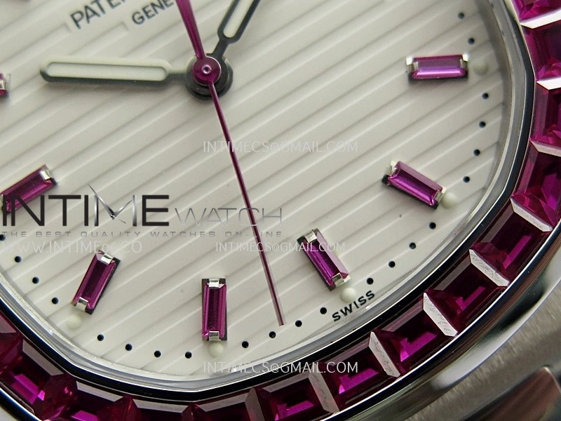Nautilus 5711 1A Red T Diamond SS GRF 1:1 Best Edition White Textured Dial On SS Bracelet Asian 26-330