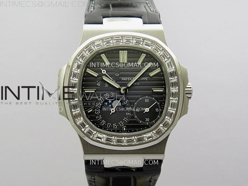 Nautilus 5722G SS T Diamonds PPF 1:1 Best Edition Blue Dial on Black Leather Strap A240 Super Clone