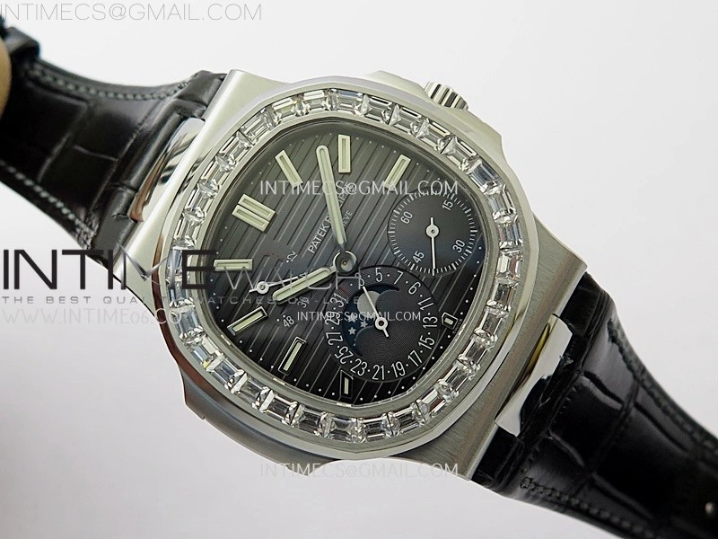 Nautilus 5722G SS T Diamonds PPF 1:1 Best Edition Blue Dial on Black Leather Strap A240 Super Clone