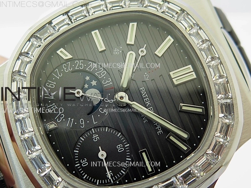 Nautilus 5722G SS T Diamonds PPF 1:1 Best Edition Blue Dial on Black Leather Strap A240 Super Clone