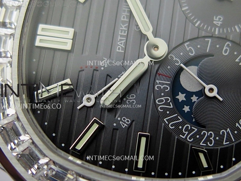 Nautilus 5722G SS T Diamonds PPF 1:1 Best Edition Blue Dial on Black Leather Strap A240 Super Clone