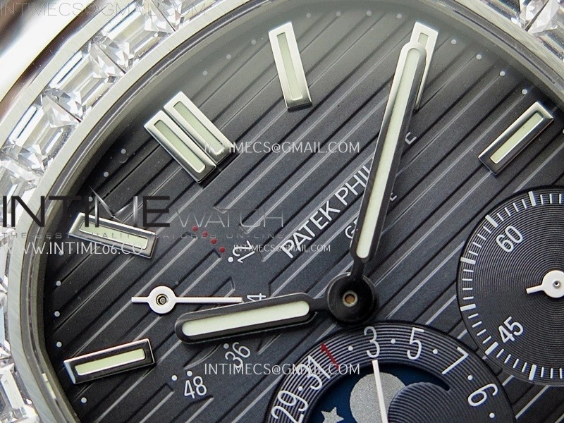 Nautilus 5722G SS T Diamonds PPF 1:1 Best Edition Blue Dial on Black Leather Strap A240 Super Clone