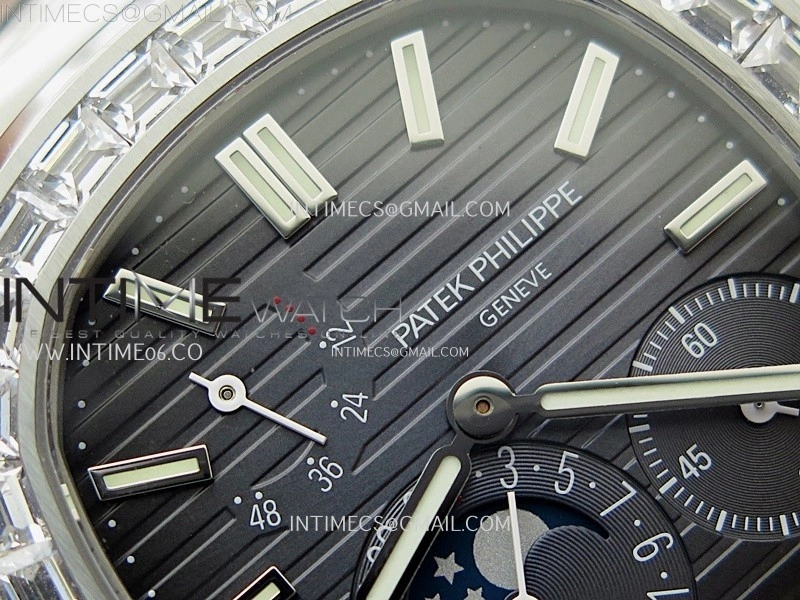 Nautilus 5722G SS T Diamonds PPF 1:1 Best Edition Blue Dial on Black Leather Strap A240 Super Clone