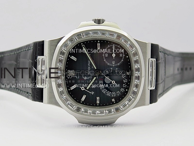 Nautilus 5724G SS T Diamonds PPF 1:1 Best Edition Blue Dial on Black Leather Strap A240 Super Clone