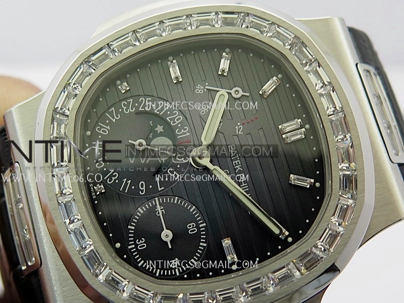 Nautilus 5724G SS T Diamonds PPF 1:1 Best Edition Blue Dial on Black Leather Strap A240 Super Clone