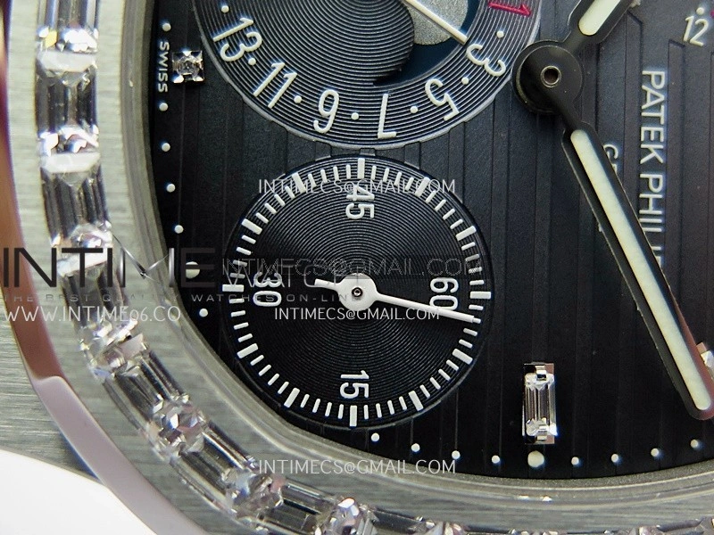 Nautilus 5724G SS T Diamonds PPF 1:1 Best Edition Blue Dial on Black Leather Strap A240 Super Clone