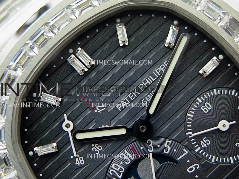 Nautilus 5724G SS T Diamonds PPF 1:1 Best Edition Blue Dial on Black Leather Strap A240 Super Clone