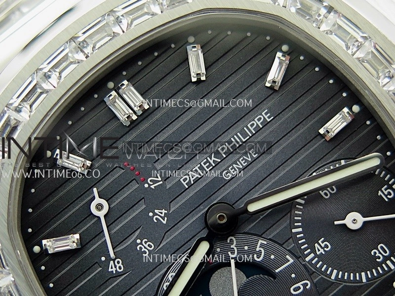 Nautilus 5724G SS T Diamonds PPF 1:1 Best Edition Blue Dial on Black Leather Strap A240 Super Clone