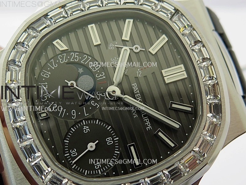 Nautilus 5722G SS T Diamonds PPF 1:1 Best Edition Gray Dial on Black Leather Strap A240 Super Clone