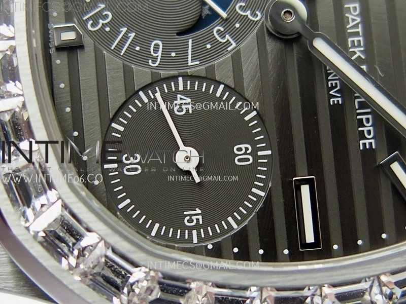 Nautilus 5722G SS T Diamonds PPF 1:1 Best Edition Gray Dial on Black Leather Strap A240 Super Clone