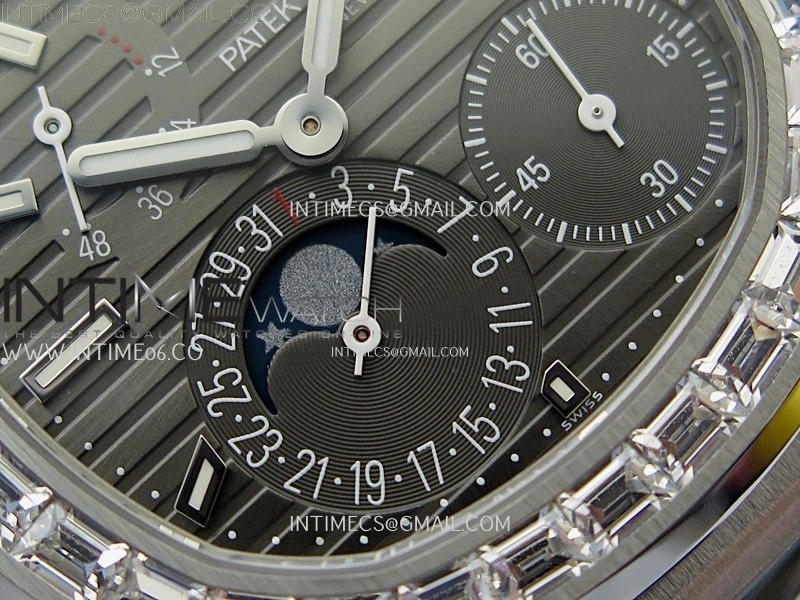 Nautilus 5722G SS T Diamonds PPF 1:1 Best Edition Gray Dial on Black Leather Strap A240 Super Clone