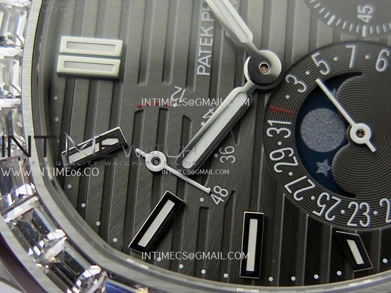 Nautilus 5722G SS T Diamonds PPF 1:1 Best Edition Gray Dial on Black Leather Strap A240 Super Clone