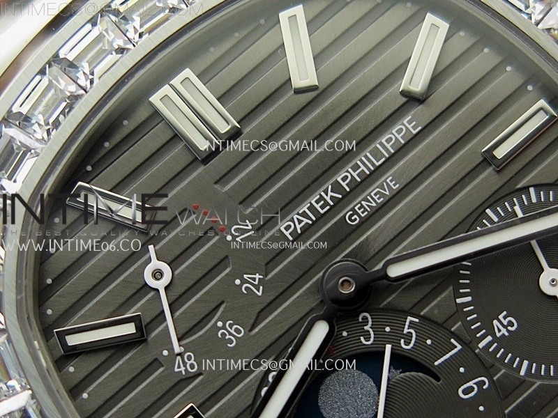 Nautilus 5722G SS T Diamonds PPF 1:1 Best Edition Gray Dial on Black Leather Strap A240 Super Clone